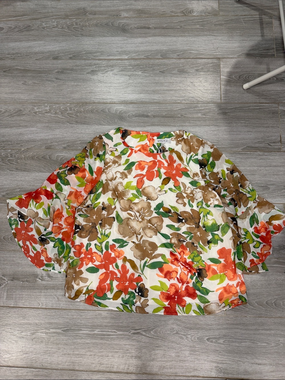 Kasper  Bell-Sleeve Blouse - Orange, Brown & Green 1XL